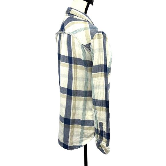 Dylan Ivory Plaid Frayed Hem Pocket Button Long Sleeve Sz S MSRP $120 - Picture 4 of 14